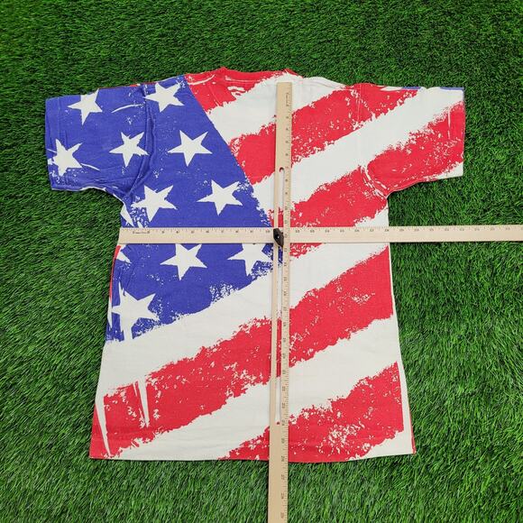 Vintage 80s American Flag AOP Shirt Womens Medium 18x26 USA - Picture 3 of 13